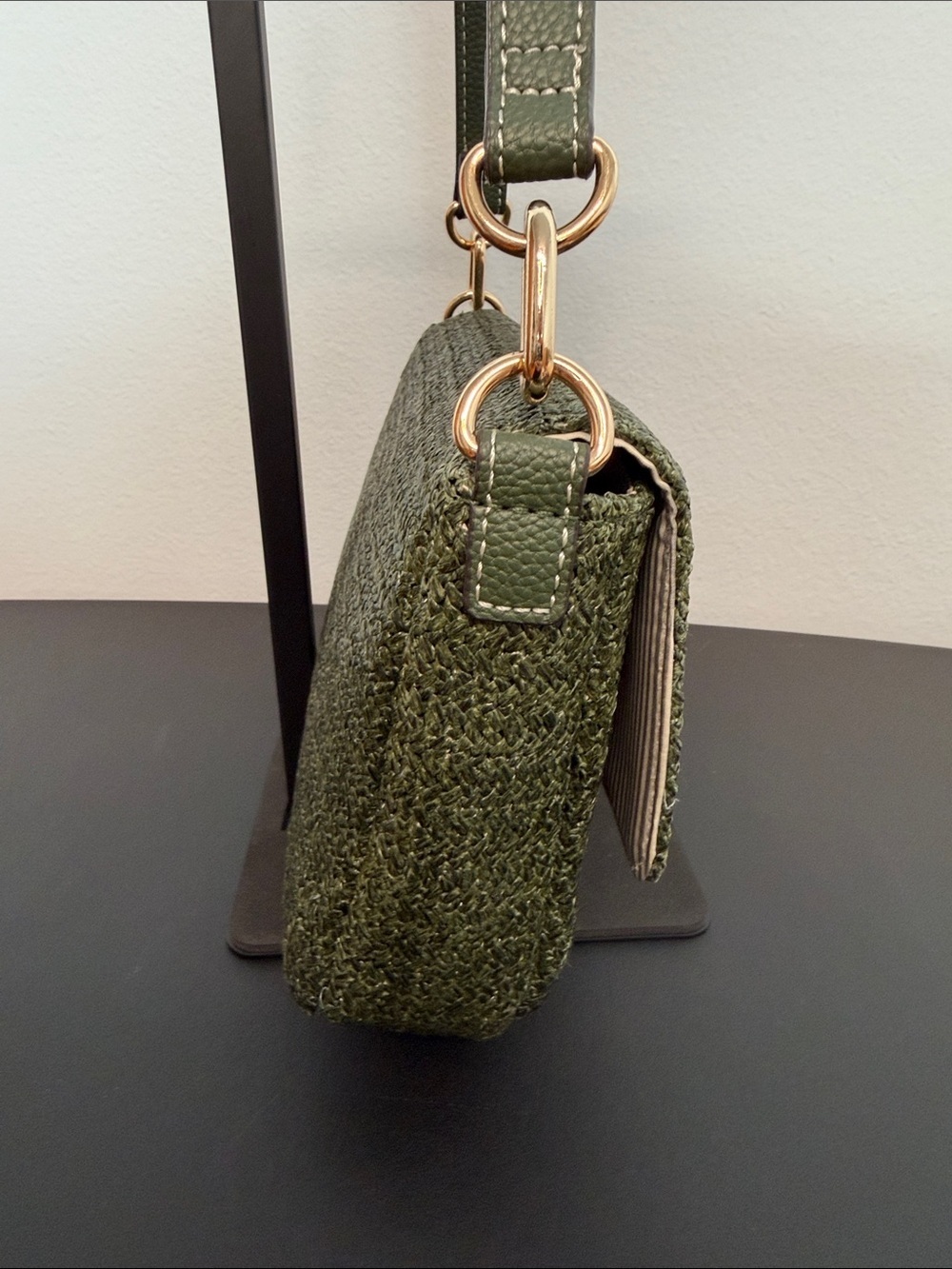 Nanette Lepore | Olive Green Straw Shoulder Bag w/ Flower Accent - Picture 6 of 12